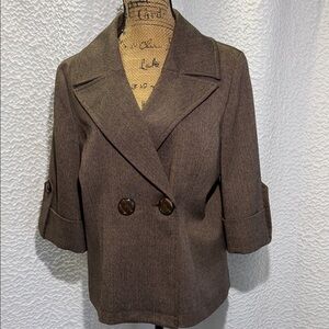 Josephine Chaus Brown Double-Breasted Short Blazer With 3/4 Sleeves